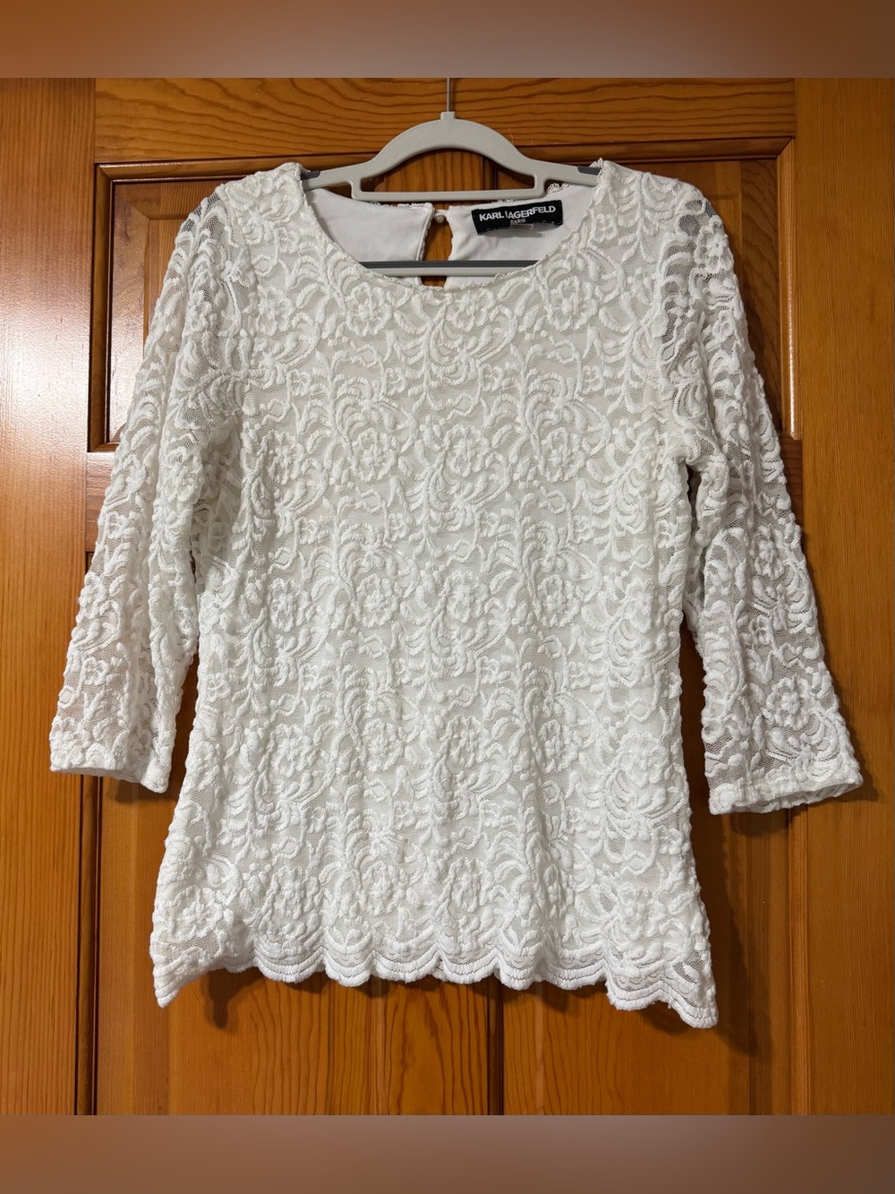 Karl Lagerfeld White Floral Lace Blouse Size Medium